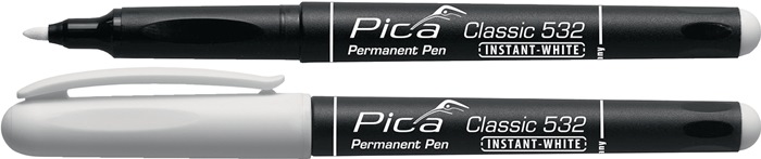 PICA Permanentmarker INSTANT WHITE weiß Strichbreite 1 - 2 mm Stift mit Clip 10 Stück
