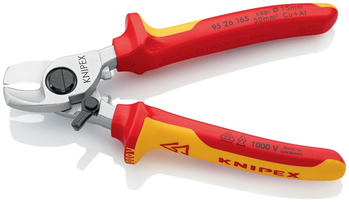 Knipex Kabelschere 95 26 165 Länge 165 mm Kopf verchromt VDE mit Mehrkomponenten-Hüllen Form 2