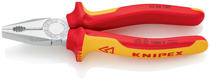 Knipex Kombizange 03 06 180 Länge 180 mm mit Mehrkomponenten-Hüllen verchromt VDE