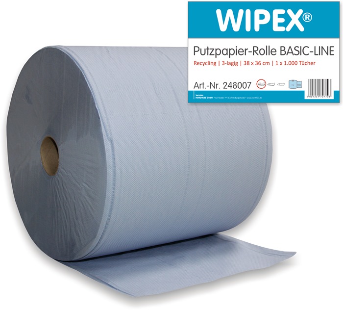 WIPEX Putztuch Basic-Line L360xB380ca. mm blau 3-lagig