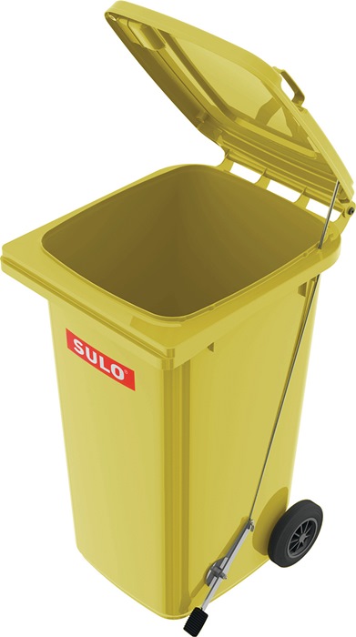 SULO Müllgroßbehälter  120 l HDPE gelb fahrbar, mit Fußpedal