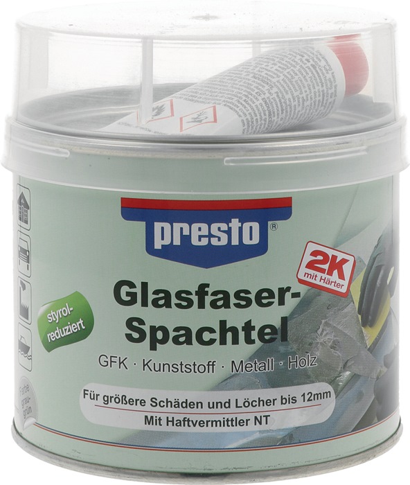 PRESTO 2K-Glasfaserspachtel prestolith® extra grau-grün, Härter rot 1000 g 6 Dosen