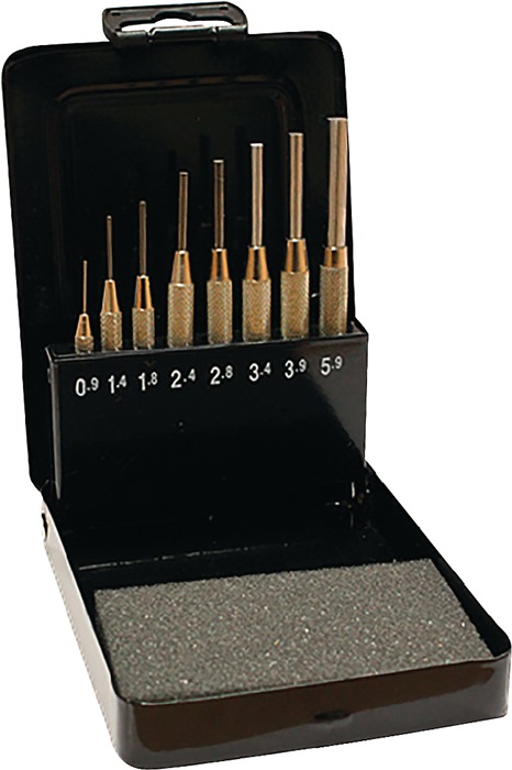 PROMAT Splintentreibersatz  8 teilig 0,9 - 5,9 mit Führungshülse Metallkassette