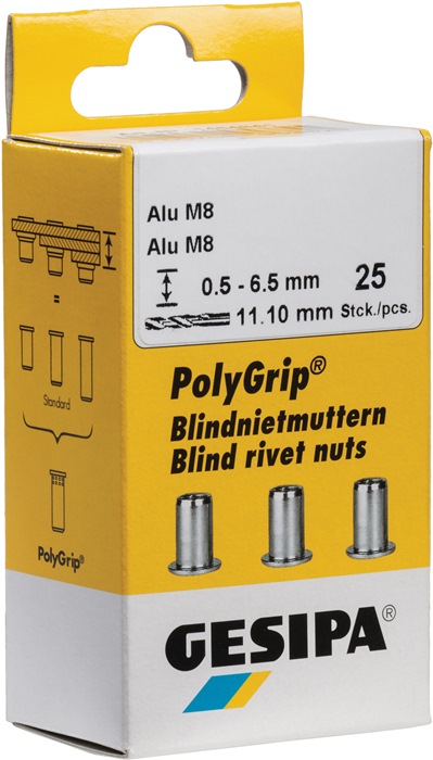 GESIPA Blindnietmutter PolyGrip® Nietschaft d x l 7 x 13,5 mm M5 Edelstahl A2 50 Stück