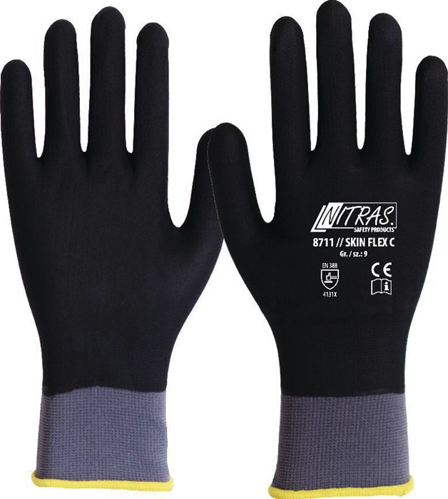 NITRAS Handschuh SKIN FLEX C Größe 8 grau/schwarz PSA-Kategorie II 12 Paar