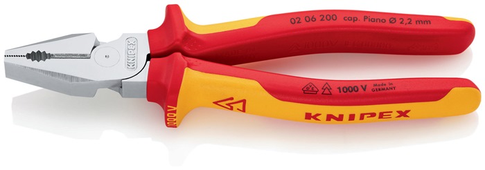 Knipex Kraftkombizange 02 06 200 Länge 200 mm verchromt mit Mehrkomponenten-Hüllen VDE