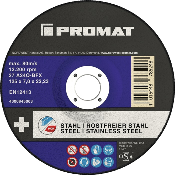 PROMAT Premium-Schruppscheibe 2in1 D125xS7mm gekröpft INOX/Stahl Bohrung 22,23 mm 10 Stück