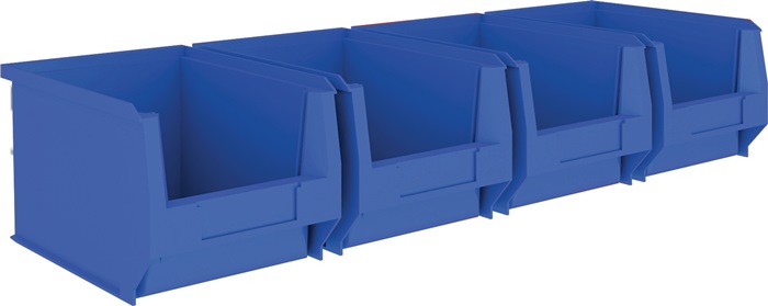 MAUSER Sichtlagerkastenset  H140xB602xT250mm Stahl verzinkt mit Sichtlagerkästen 4 x MK4 blau