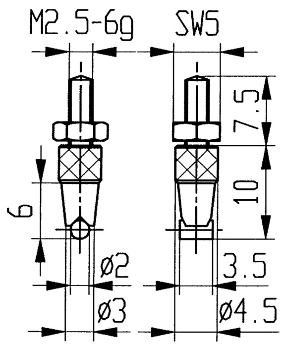 KÄFER Messeinsatz  Ø 2 mm horizontaler Zylinder M2,5 Hartmetall passend zu Messuhren