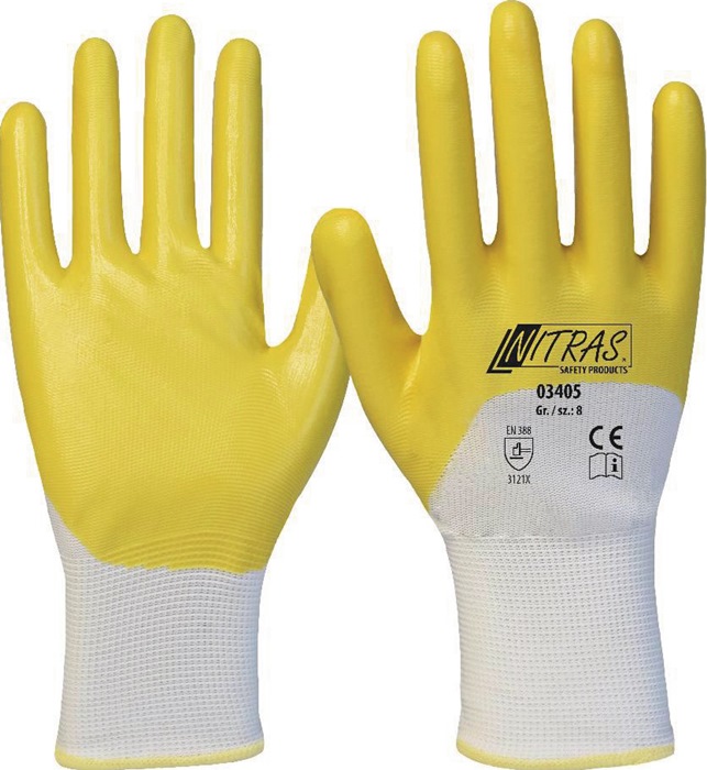 NITRAS Handschuh 03405 Größe 10 weiß/gelb PSA-Kategorie II 12 Paar