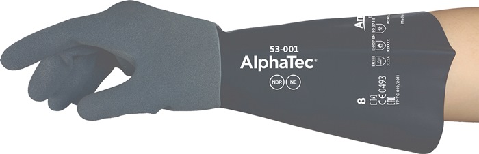 ANSELL Chemikalienschutzhandschuh AlphaTec 53-001 Größe 9 grau/schwarz PSA-Kategorie III 6 Paar