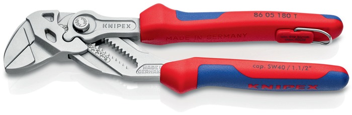 Knipex Zangenschlüssel 86 05 180 T Länge 180 mm Spannweite 40 mm verchromt mit Mehrkomponenten-Hüllen und Befestigungsöse