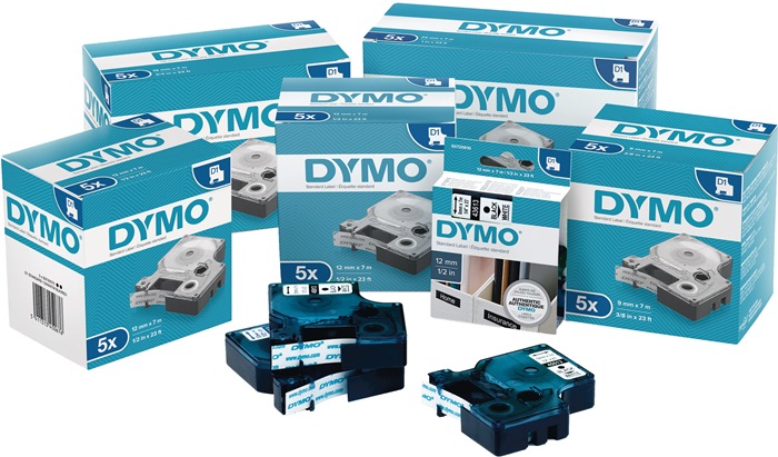 DYMO Schriftband  Bandbreite 9 mm Bandlänge 7 m Standard schwarz auf weiß 5 Stück