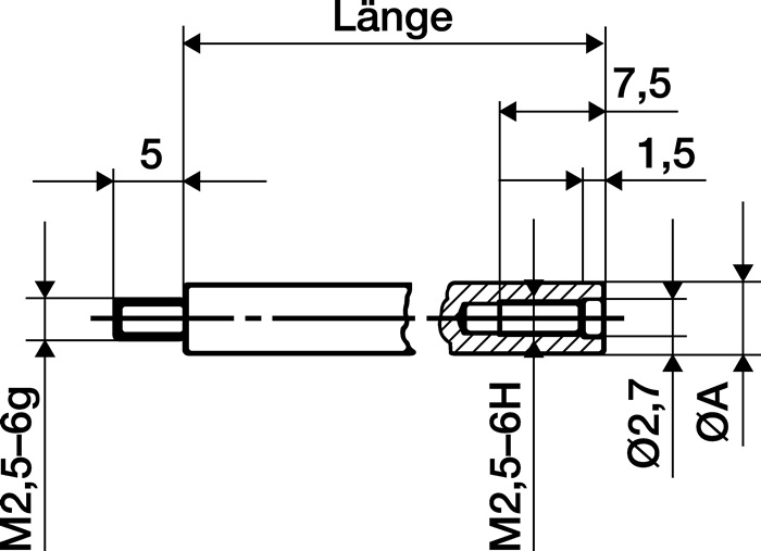 KÄFER Verlängerungsstück  Länge 100 mm Messbolzen-Ø 4 mm passend zu Messuhren