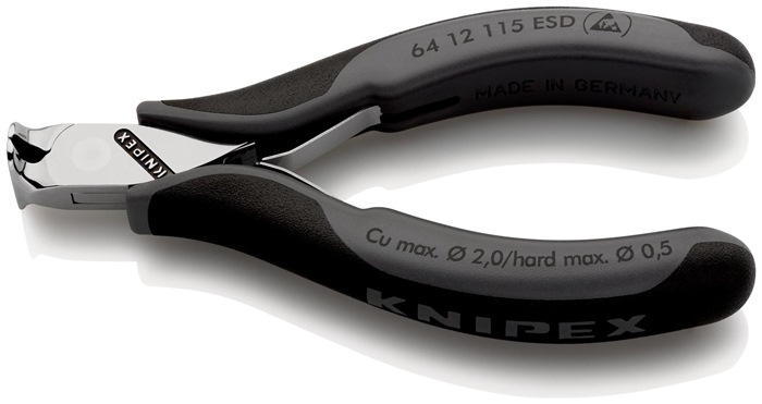 Knipex Elektronikvornschneider 64 12 115 ESD Länge 115 mm Form 1 Facette ja, kleine spiegelpoliert mit Mehrkomponenten-Hüllen