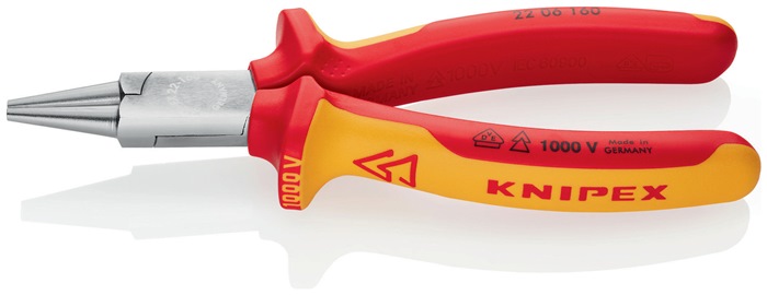 Knipex Rundzange 22 06 160 Länge 160 mm Zange verchromt mit Mehrkomponenten-Hüllen