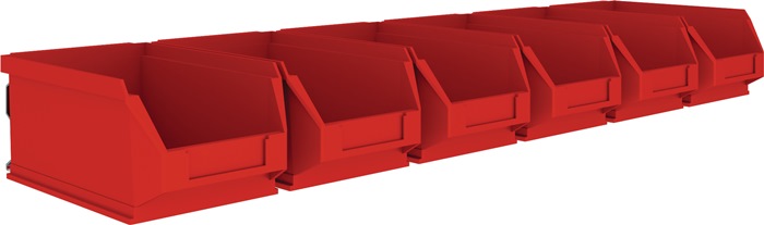 MAUSER Sichtlagerkastenset  H75xB602xT180mm Stahl verzinkt mit Sichtlagerkästen 6 x MK5 rot