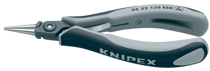 Knipex Präzisions-Elektronik-Flachzange 34 32 130 ESD Länge 135 mm ESD rundspitze Backen poliert Form 3 mit Mehrkomponenten-Hüllen