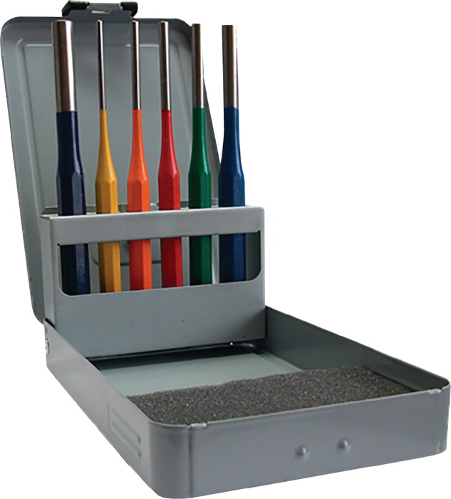 PROMAT Splintentreibersatz  6 teilig 3-4-5-6-8-10 mm mehrfarbig Metallkassette