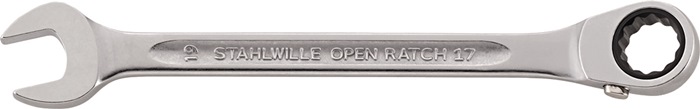 STAHLWILLE Maulringratschenschlüssel OPEN-RATCH 17 Schlüsselweite 16 mm Länge 215 mm umschaltbar, Ringseite 15°