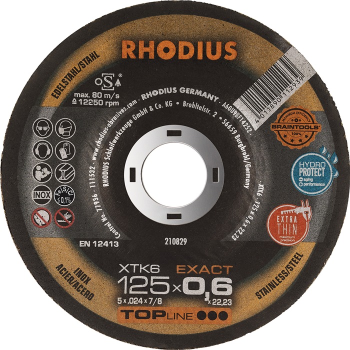 RHODIUS Trennscheibe XTK6 EXACT D115x0,6mm gerade INOX Bohrung 22,23 mm 50 Stück