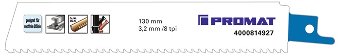 PROMAT Säbelsägeblatt  Länge 150 mm Breite 25 mm Zahnteilung TPI 8 3,2 mm