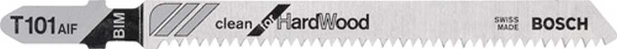 BOSCH Stichsägeblatt T 101 AIF Clean for Hard Wood L.100mm Zahnteilung 1,7mm BIM freiwinkel-/zähnegeschliffen spitz für Hartholz/Laminate/besch.Platten/HPL