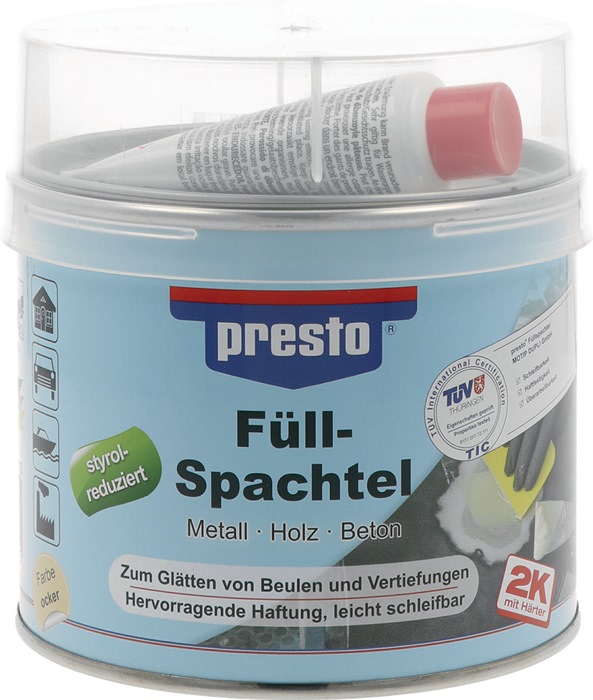 PRESTO 2K-Füllspachtel prestolith® plastic ocker, Härter rot 1000 g 6 Dosen