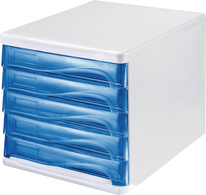 HELIT Schubladenbox  5 Schubladen weiß/blautransparent Kunststoff H245xB265xT340 mm