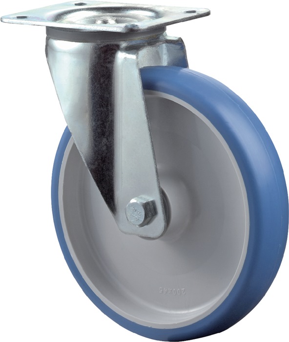 BS ROLLEN Lenkrolle  Rad-Ø 200 mm Tragfähigkeit 300 kg Polyurethan Platte L135xB110 mm Farbe Rolle blau