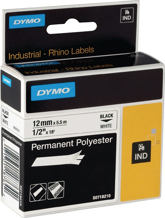 DYMO Schriftband  Bandbreite 19 mm Bandlänge 5,5 m permanentes Polyesterband schwarz auf weiß 5 Stück