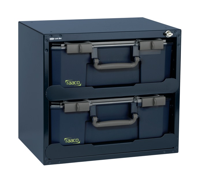 RAACO Tresor SafeBox 150x2 (bestückt) B.451xT.330xH.403mm Stahlgehäuse m.2 Sort.-kästen 871533 m.Schloss u.Teleskopschienen