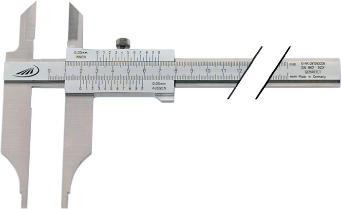 HELIOS PREISSER Werkstattmessschieber DIN 862 300 mm mit Messerspitzen parallaxfreie Ablesung Schnabellänge 90 mm