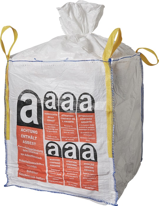 Transportsack Big Bag Länge 900 mm Breite 900 mm Höhe 1100 mm Tragfähigkeit 1000 kg Aufdruck: Asbest