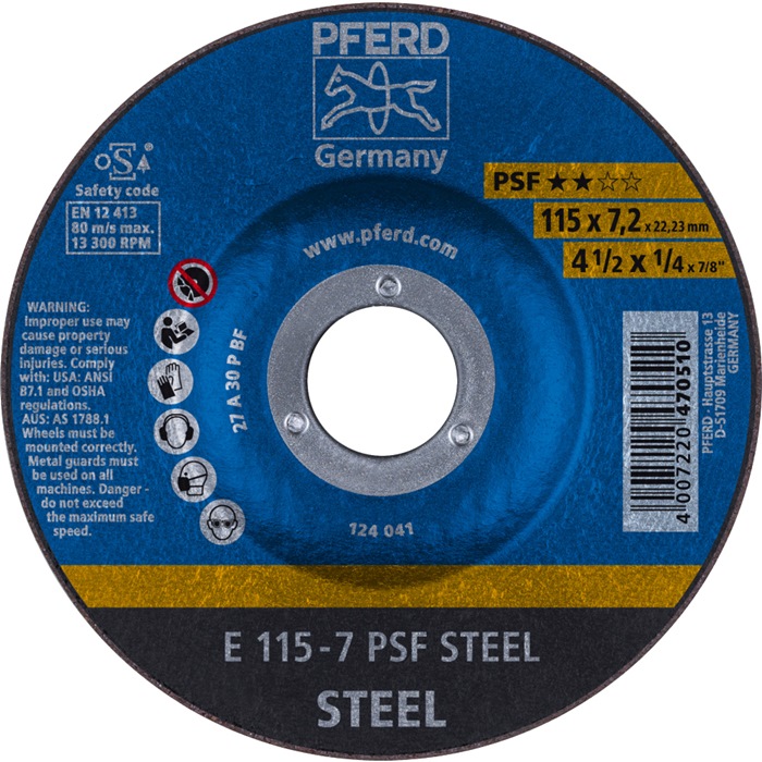 PFERD Schruppscheibe PSF STEEL D115xS7,2mm gekröpft Stahl Bohrung 22,23 mm 10 Stück