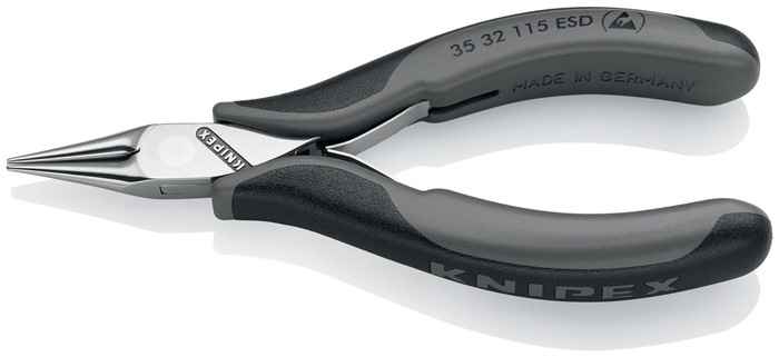 Knipex Elektronik-Greifzange 35 32 115 ESD Länge 115 mm ESD flachbreite Backen spiegelpoliert Form 3 mit Mehrkomponenten-Hüllen