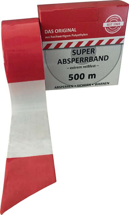 Absperrband  Länge 500 m Breite 80 mm rot/weiß geblockt