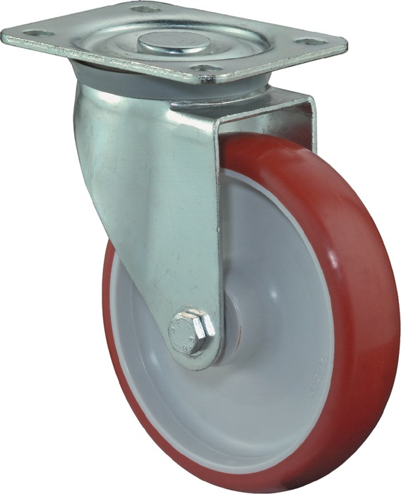 BS ROLLEN Lenkrolle  Rad-Ø 150 mm Tragfähigkeit 240 kg Polyurethan Platte L135xB110 mm Farbe Rolle rot