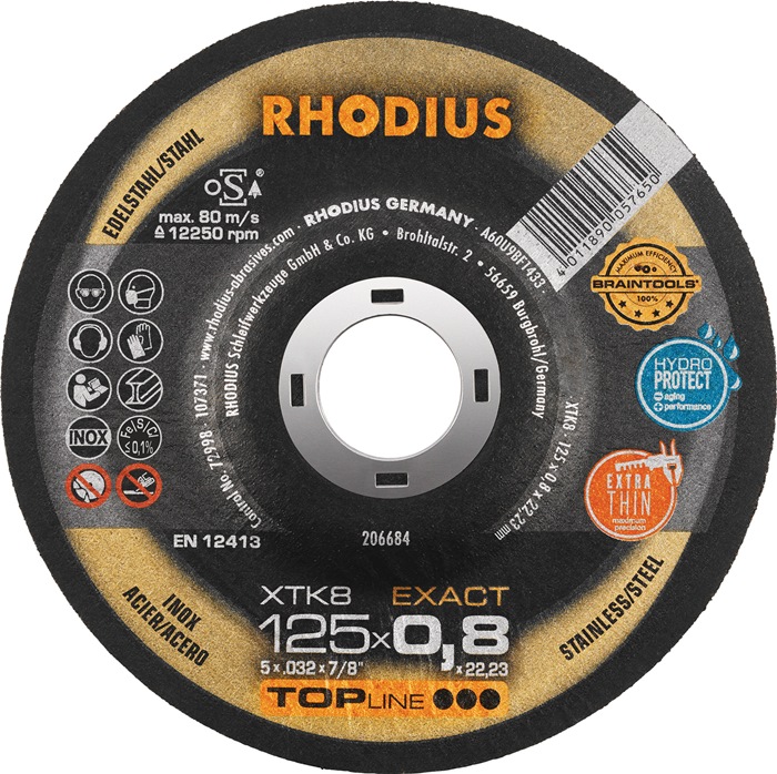 RHODIUS Trennscheibe XTK8 D115x0,8mm gekröpft INOX Bohrung 22,23 mm 50 Stück