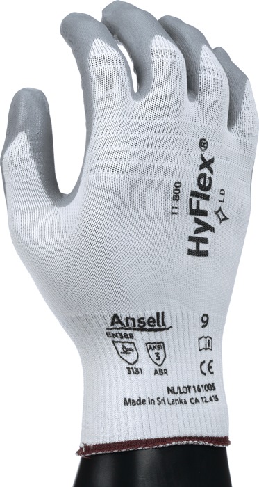 ANSELL Handschuh HyFlex 11-800 Größe 9 weiß/grau PSA-Kategorie II 12 Paar