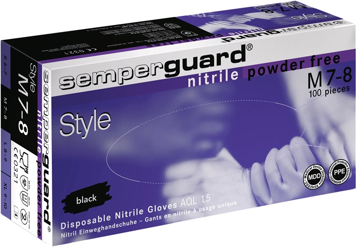 SEMPERIT Einweghandschuh Semperguard Nitril Style Größe M schwarz Nitril EN 374, EN 455 PSA-Kategorie III
