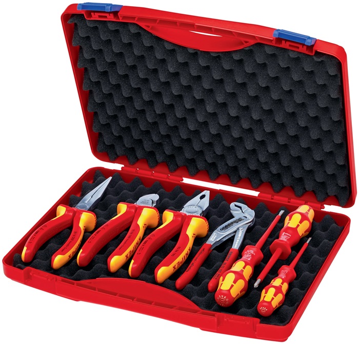Knipex Zangen-/Werkzeugsatz 00 21 15 7-teilig mit Mehrkomponenten-Hüllen/Kunststoffüberzug im Kunststoffkoffer VDE