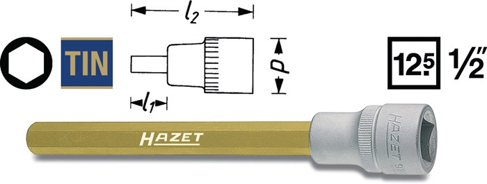 HAZET Steckschlüsseleinsatz 986-19 1/2" Innen-6-kant Schlüsselweite 19 mm Länge 60 mm