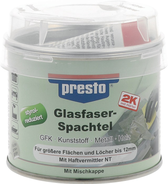 PRESTO 2K-Glasfaserspachtel prestolith® extra grau-grün, Härter rot 250 g 6 Dosen