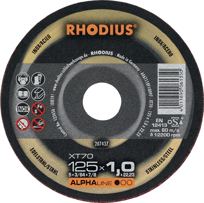 RHODIUS Trennscheibe XT70 D125x1mm gerade INOX Bohrung 22,23 mm 100 Stück