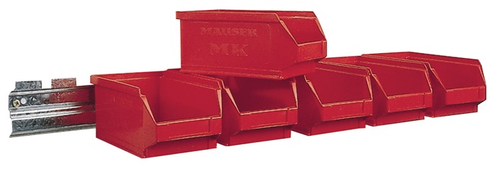 MAUSER Sichtlagerkastenset  H50xB602xT100mm Stahl verzinkt mit Sichtlagerkästen 6 x MK6 rot