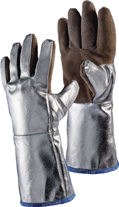 JUTEC Hitzeschutzhandschuhe  5-Finger Universalgröße natur/silber Sebatanleder mit aluminisiertem Preox-Aramid