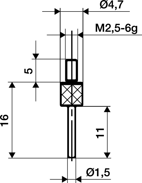 KÄFER Messeinsatz  Ø 1,5 mm Länge 11 mm Stift M2,5 Stahl passend zu Messuhren