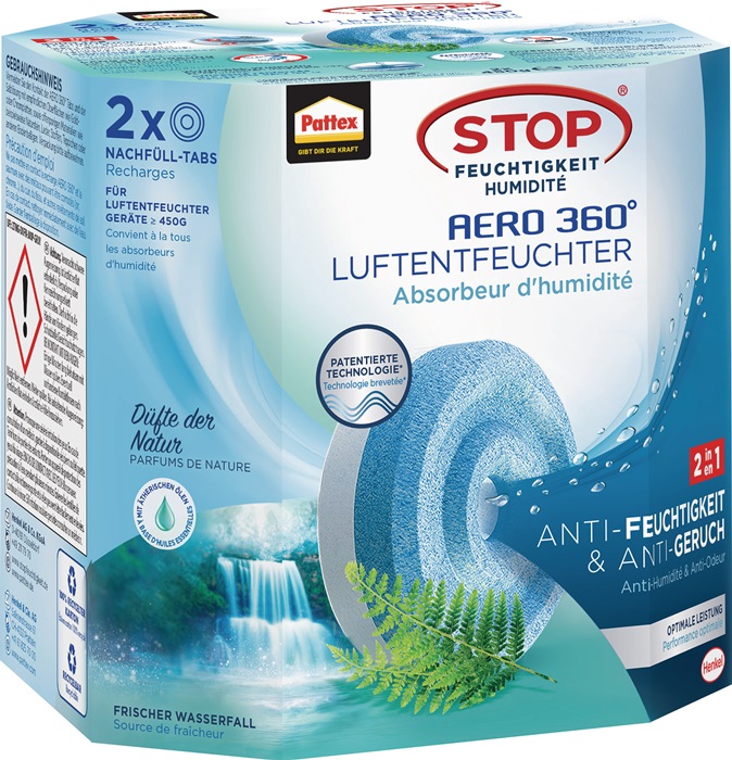 PATTEX Luftentfeuchter Aero 360 2 Tabs à 450 g AHAWF Waterfall Freshness 12 Pack