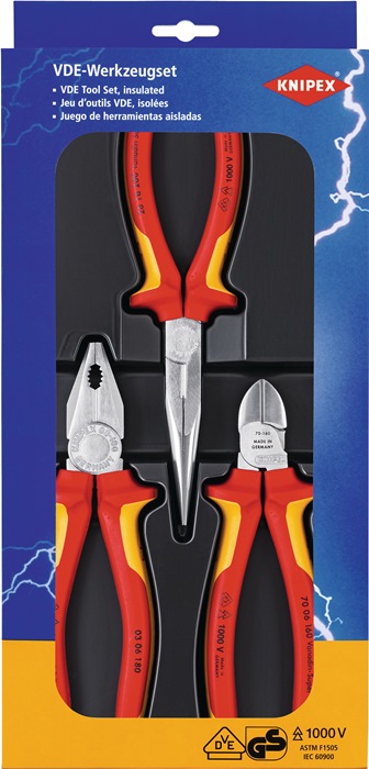 Knipex Zangensatz Elektro-Paket 00 20 12 Inhalt 3-teilig VDE verchromt Kunststofftiefziehteil